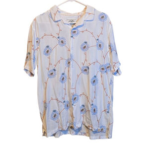 Men's Free Planet White & Blue Floral Casual Button Down Shirt L